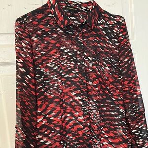 G—Tamara H Red and Black Graphic Long Sleeve Button Down Shirt